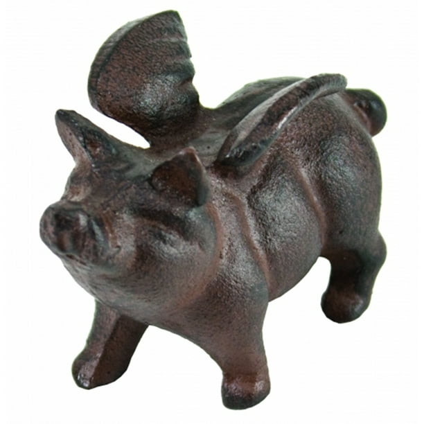Weathered Grey Flying Pig Statue Pig with Wings Table Top Decor 